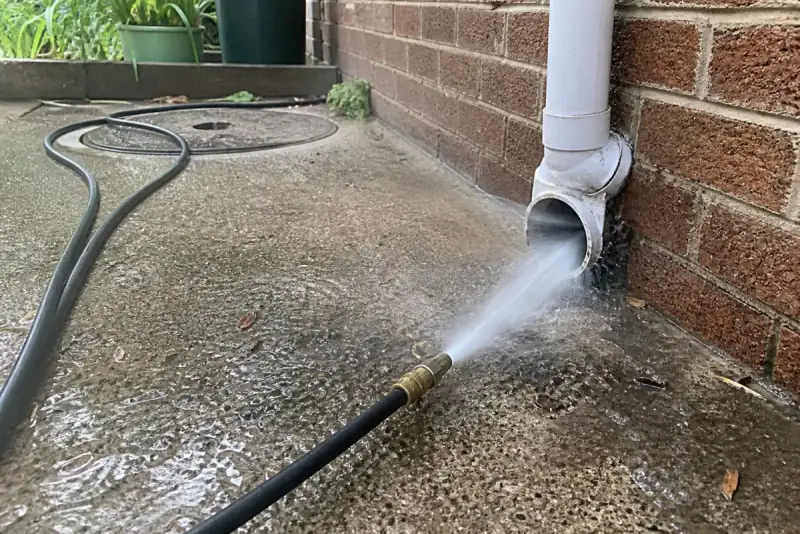High-pressure jetting to clear a blocked stormwater drain