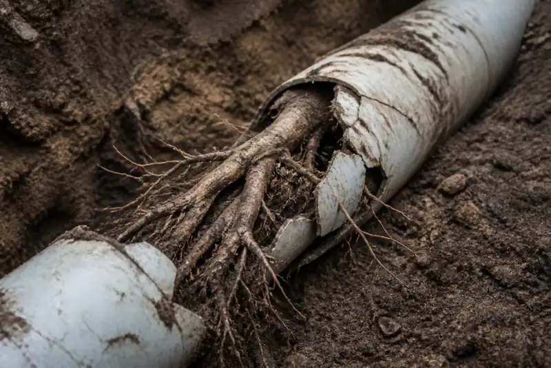 Roots inside a pipe that often need repair
